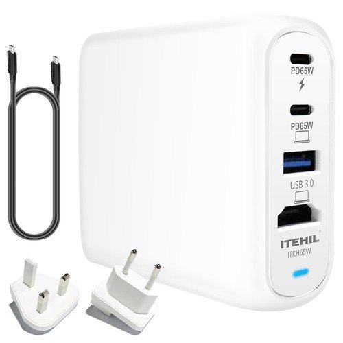 ITEHIL 65W GAN Fast Charger & Hub 0.5m Type-C Cable White