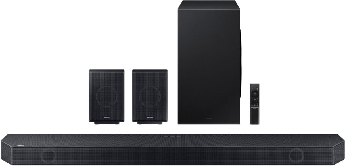 Samsung - Q-series 11.1.4 ch. Wireless Dolby Atmos Soundbar + Rear Speakers w/ Q-Symphony - Titan Black