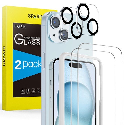 SPARIN 5 Pack HD Screen Protector Set for iPhone 15 Plus