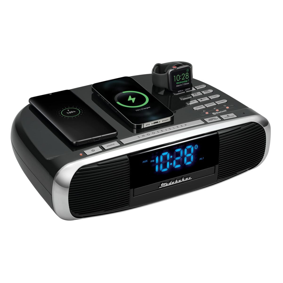 Studebaker - Workstation Hi-Fi CD Clock Radio and Wireless Charging Station - Black