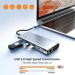Type-C Hub 10 in 1 USB C to 4K HDMI RJ45 PD 100W Charge USB3.0 SD/TF