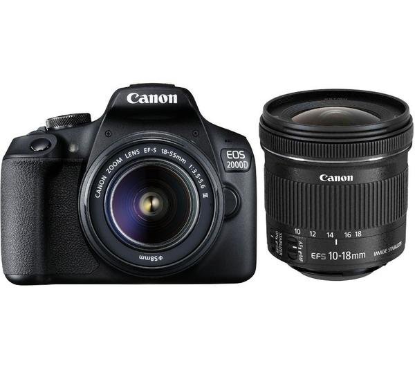 CANON EOS 2000D DSLR Camera with EF-S 18-55 mm f/3.5-5.6 III & 10-18 mm f/4.5-5.6 IS STM Lens Bundle